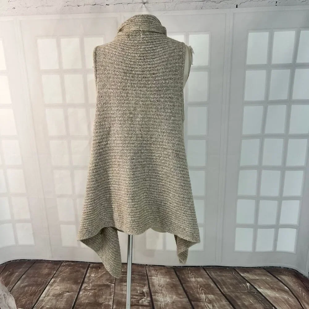 Old Navy Tan Waterfall Open Front Ribbed Sleeveless Cardigan Sweater Vest Large